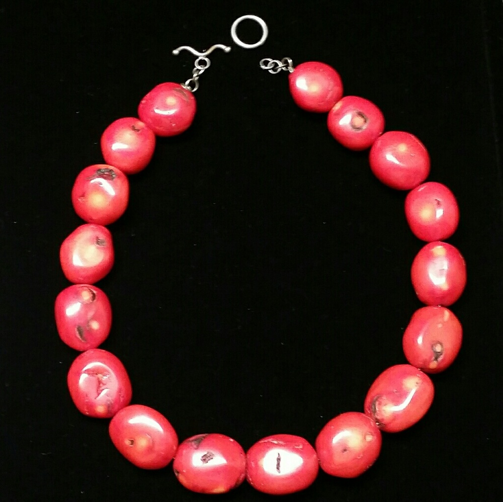 Coral Necklace with Sterling Silver Hardware
